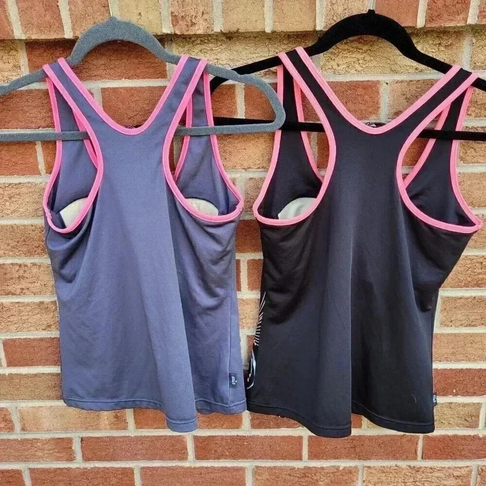 SOFO Tankini Top Women's Size Large Lot of 2 Grey and Black Built in Bra